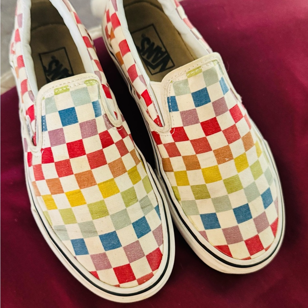 Vans Red and White Checkered Slip-On Sneakers